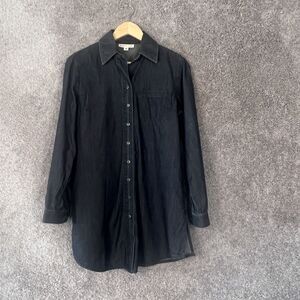 Coldwater Creek Shirt Womens XS Long Blue Chambray Denim Button Up Tunic Top